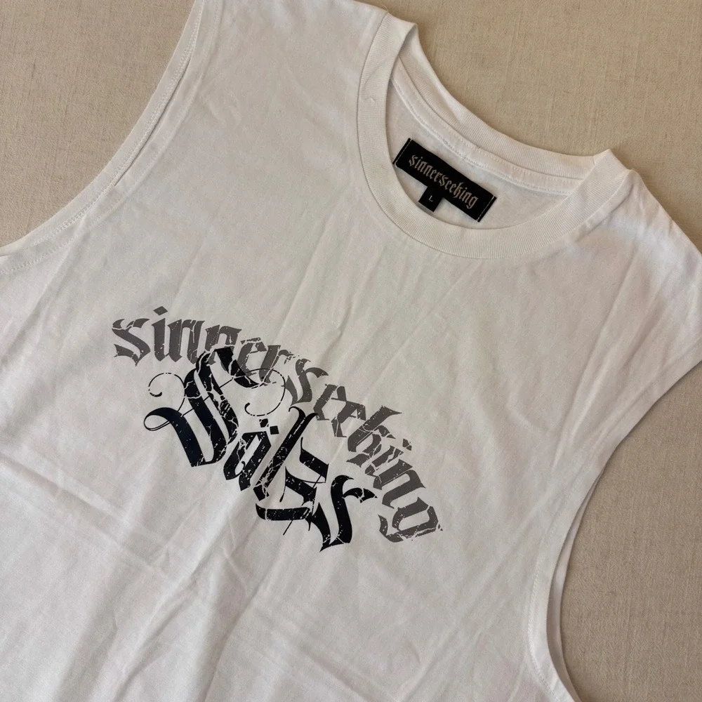 Sinnerseeking Souls Mens Graphic Muscle Tee Tank Top‎ White Large Made in USA